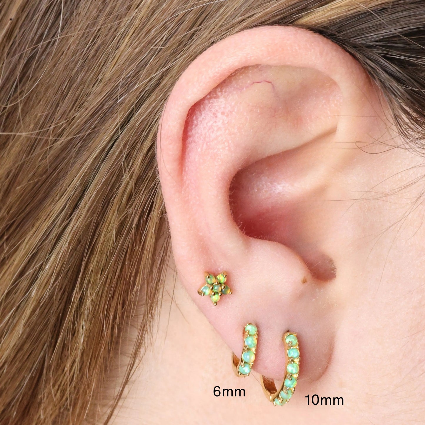 Green Opal Jasmine Flower Flat Back Stud