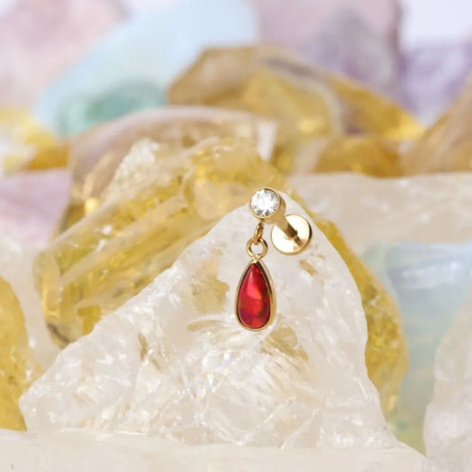 Titanium Adara Red Opal Dangling Stud - Cleopatra