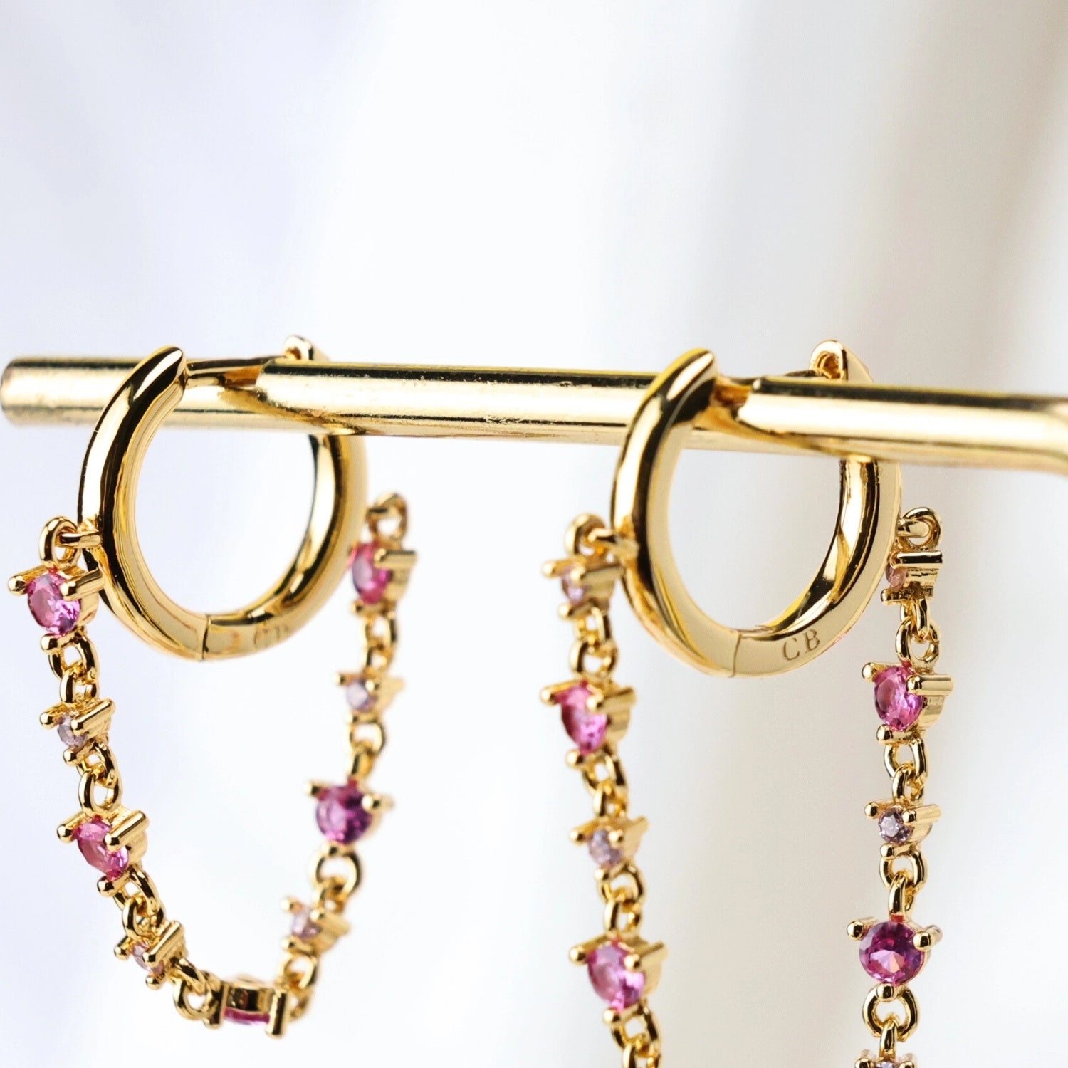 Livia Ruby Dangling Chain Hoop Earring