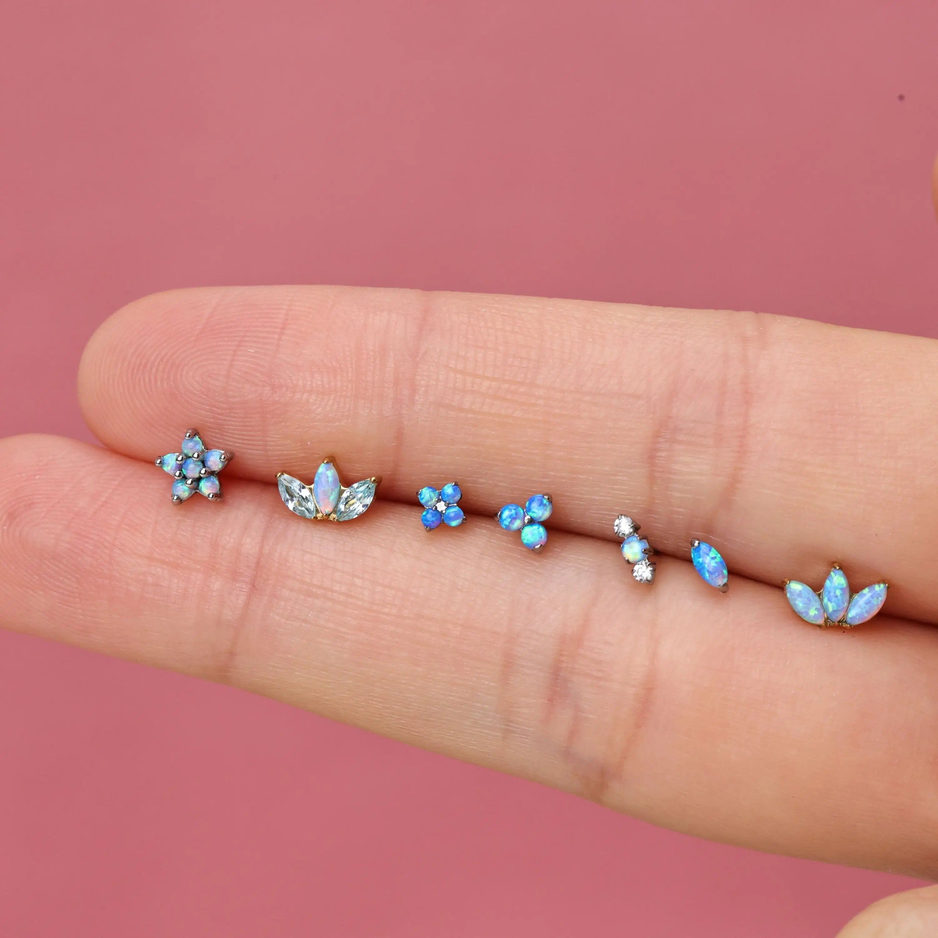 Titanium Kratos 3-Petal Baby Blue Opal Stud