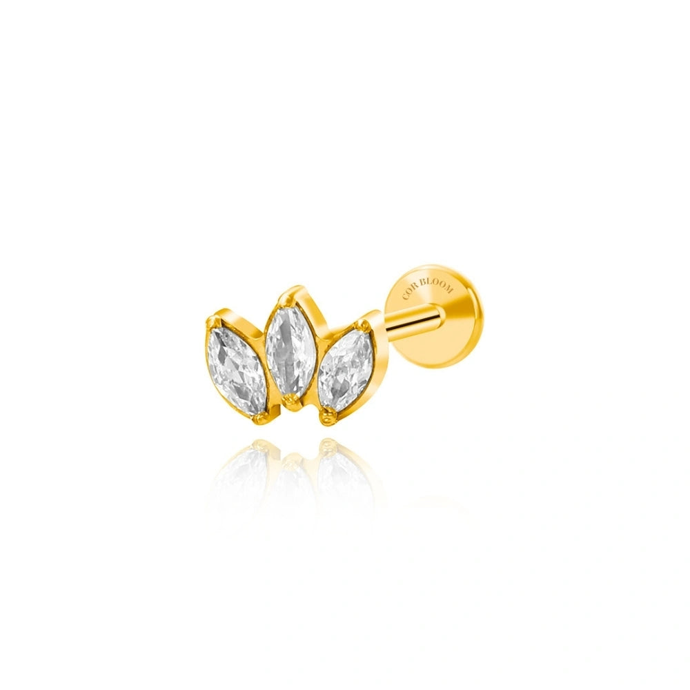 Titanium Three-Petal CZ Labret Piercing Stud