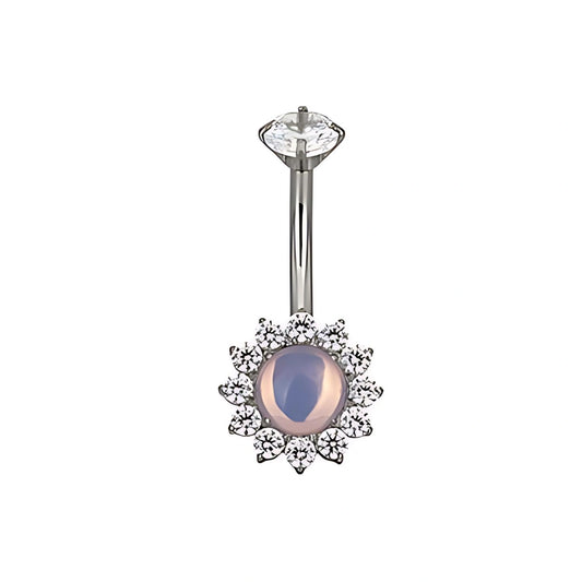 Titanium Pink Crystal Sunflower Belly Button Ring