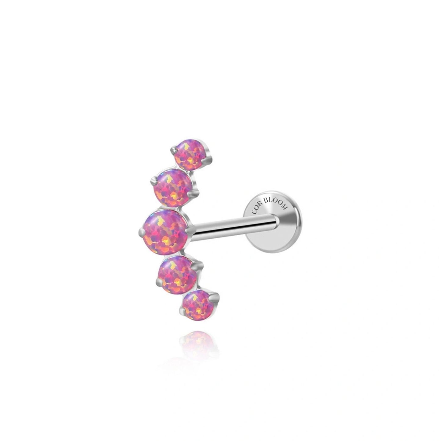 Titanium Violet Flame Opal Five Stone Cluster Flat Back Stud