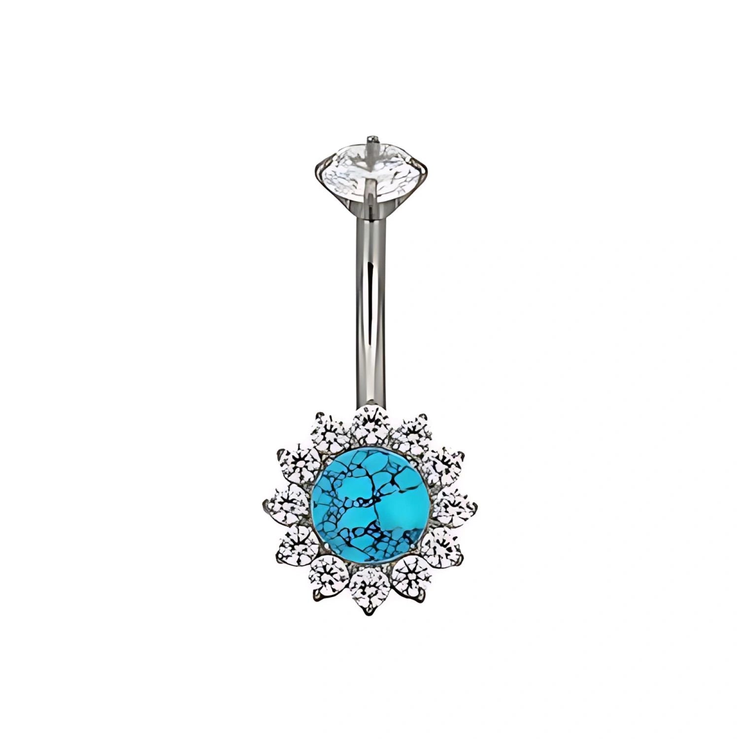 Titanium Turquoise Sunflower Belly Button Ring
