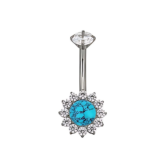 Titanium Turquoise Sunflower Belly Button Ring