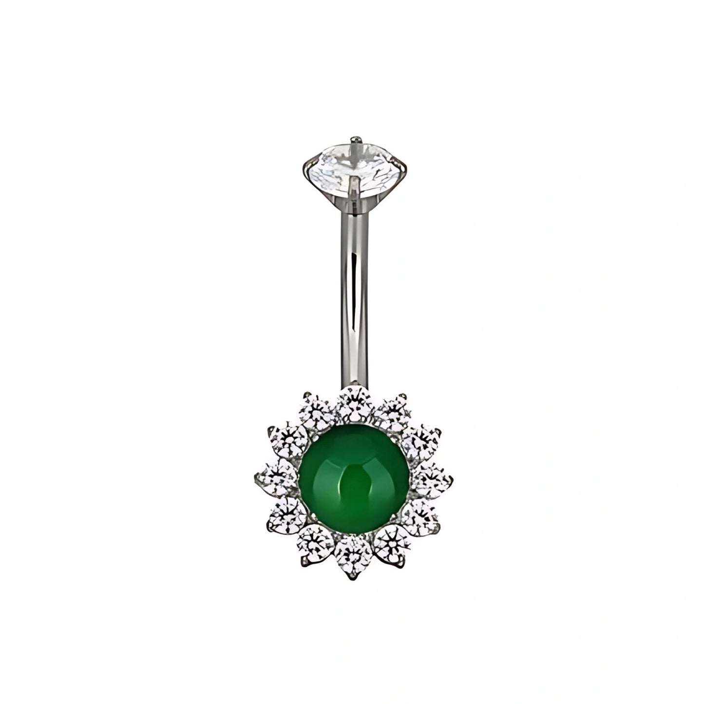 Titanium Green Jade Sunflower Belly Button Ring