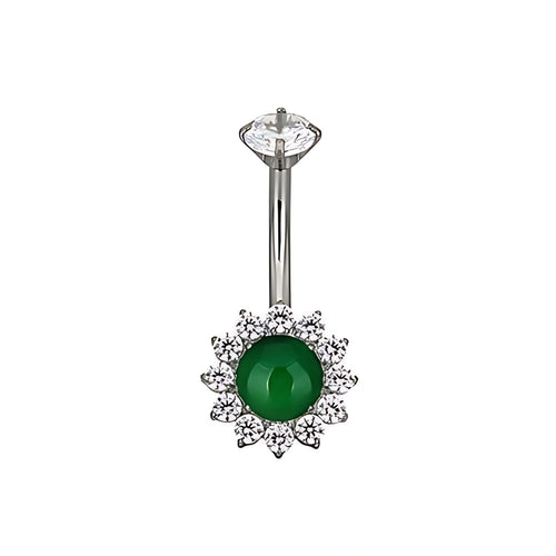 Titanium Green Jade Sunflower Belly Button Ring