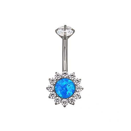 Titanium Blue Opal Sunflower Belly Button Ring