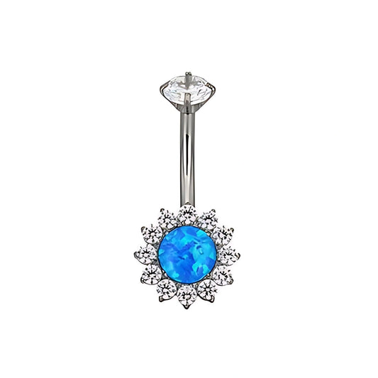 Titanium Blue Opal Sunflower Belly Button Ring