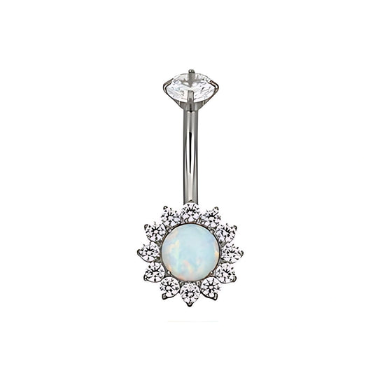 Titanium White Opal Sunflower Belly Button Ring