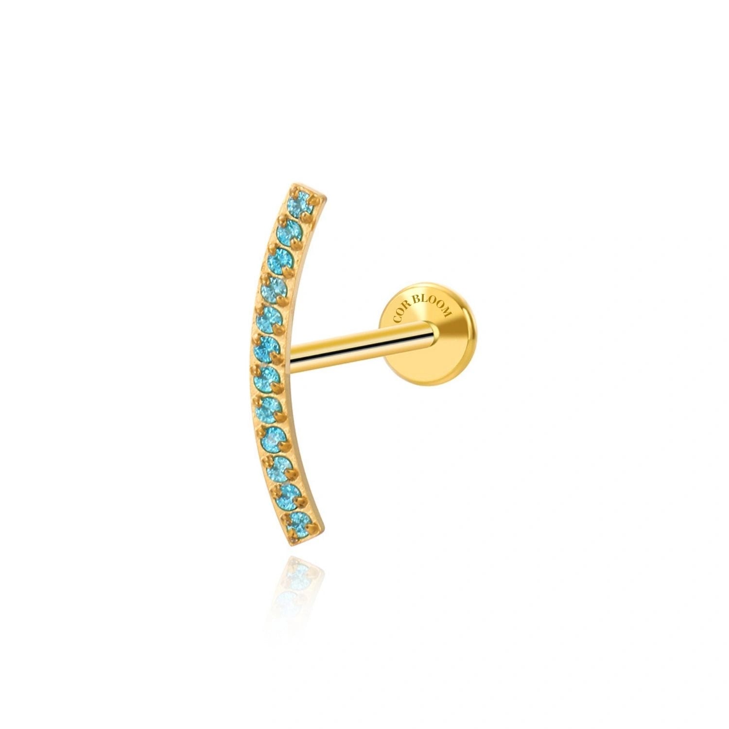 Titanium Zoey Aquamarine Curved Line Flat Back Stud