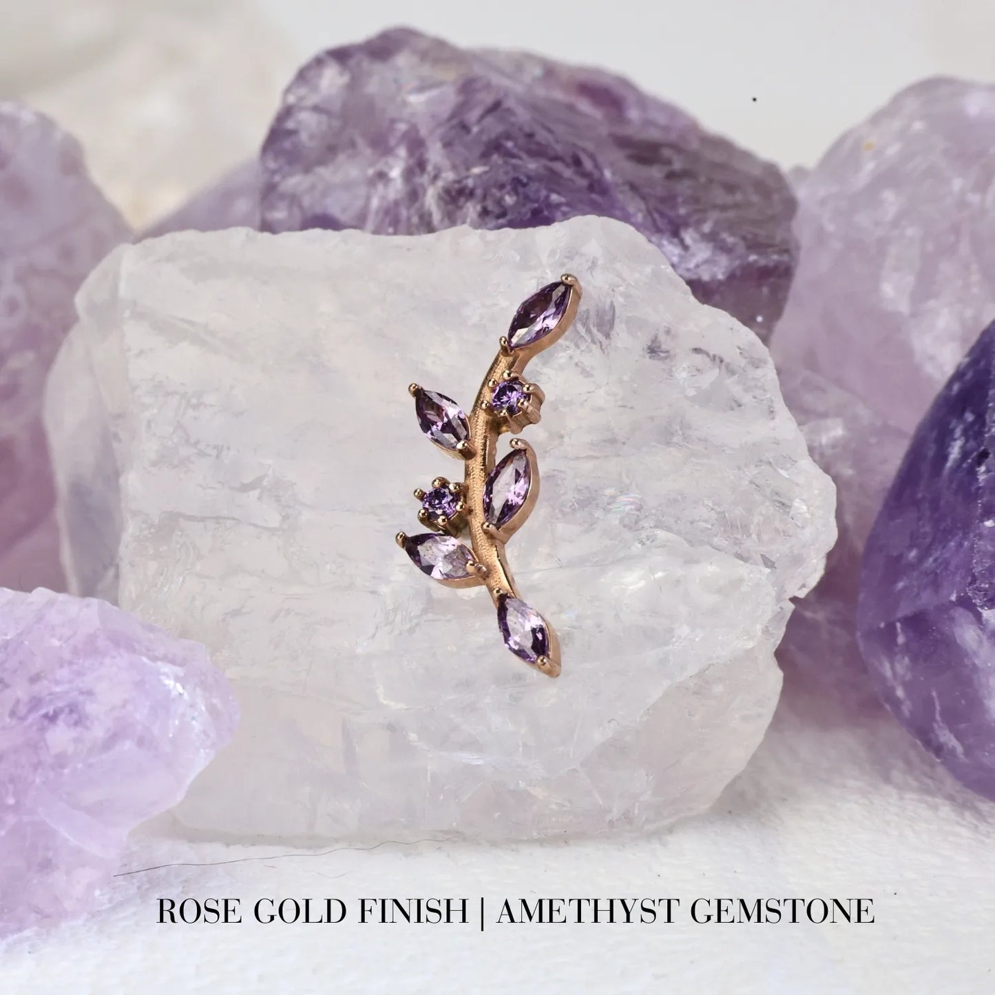 Dainty Amethyst Climbing Leaf Piercing Stud