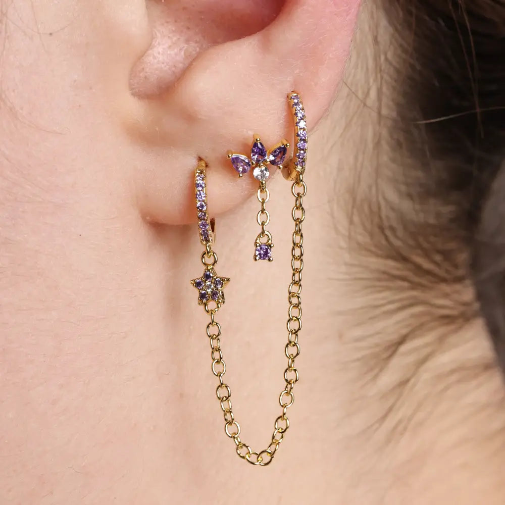 Aleena Pave Star Chain Earring - Amethyst