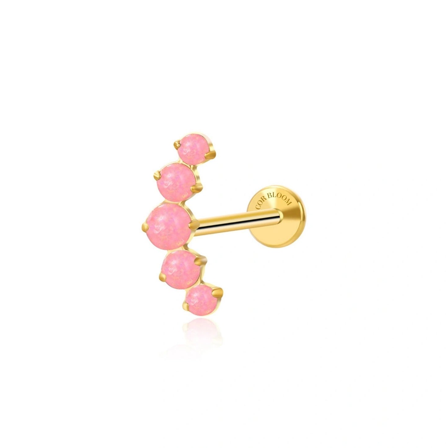 Titanium Pink Opal Five Stone Cluster Flat Back Stud