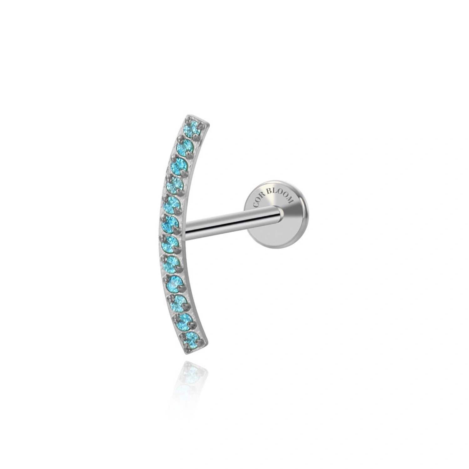 Titanium Zoey Aquamarine Curved Line Flat Back Stud