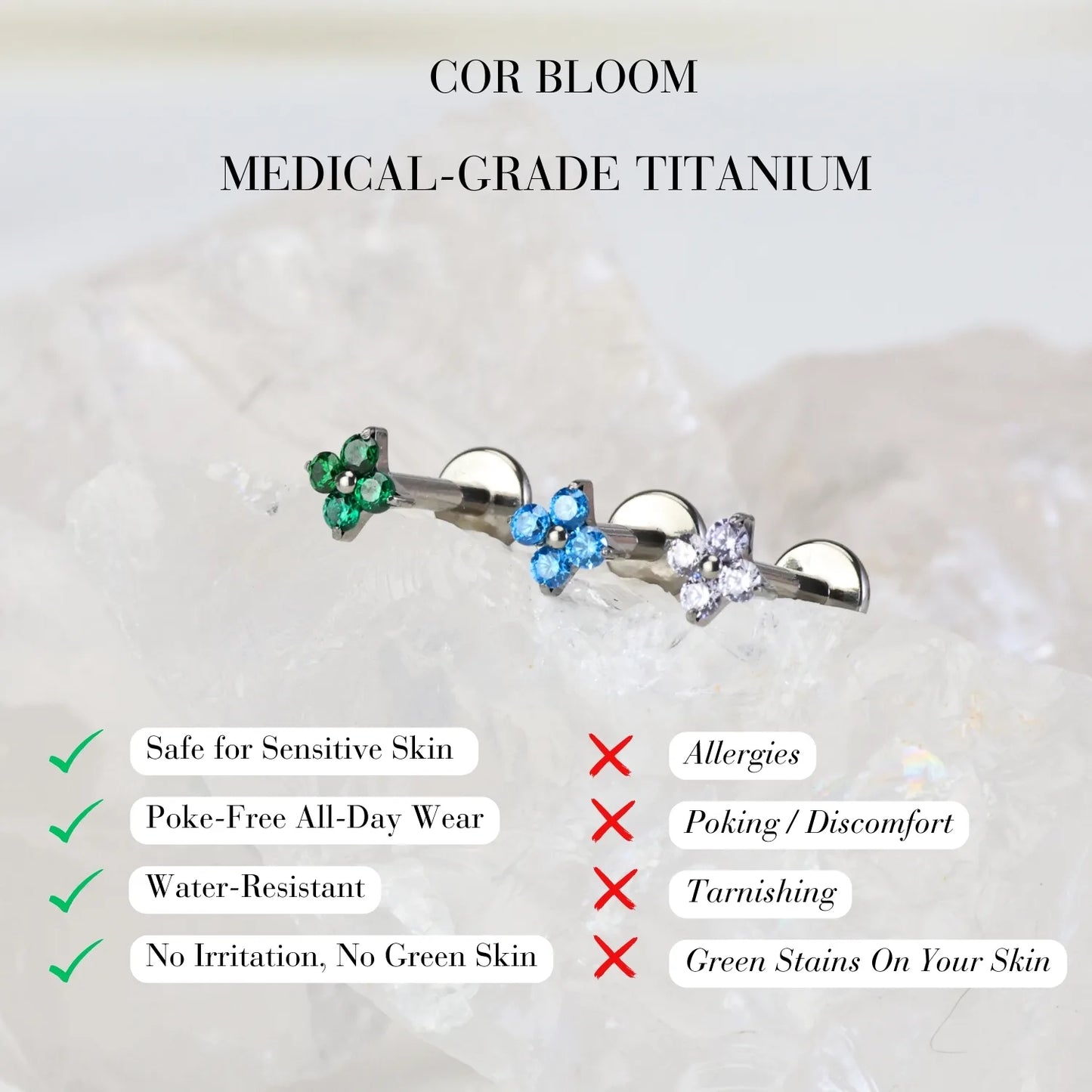 Titanium Mini Emerald Four-Clover Flat Back Stud