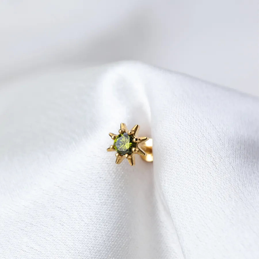 Aeliana Peridot Sun Push Pin Flat Back Stud