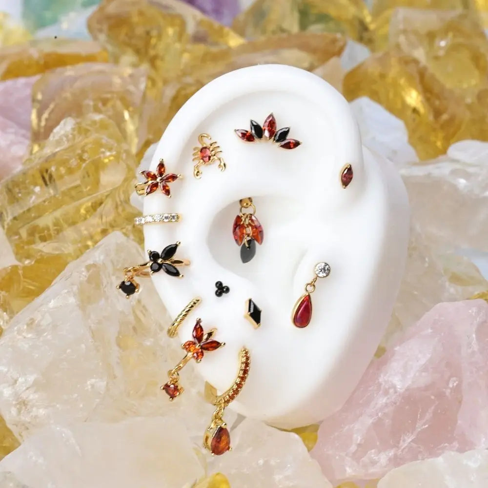 Titanium Adara Red Opal Dangling Stud - Cleopatra