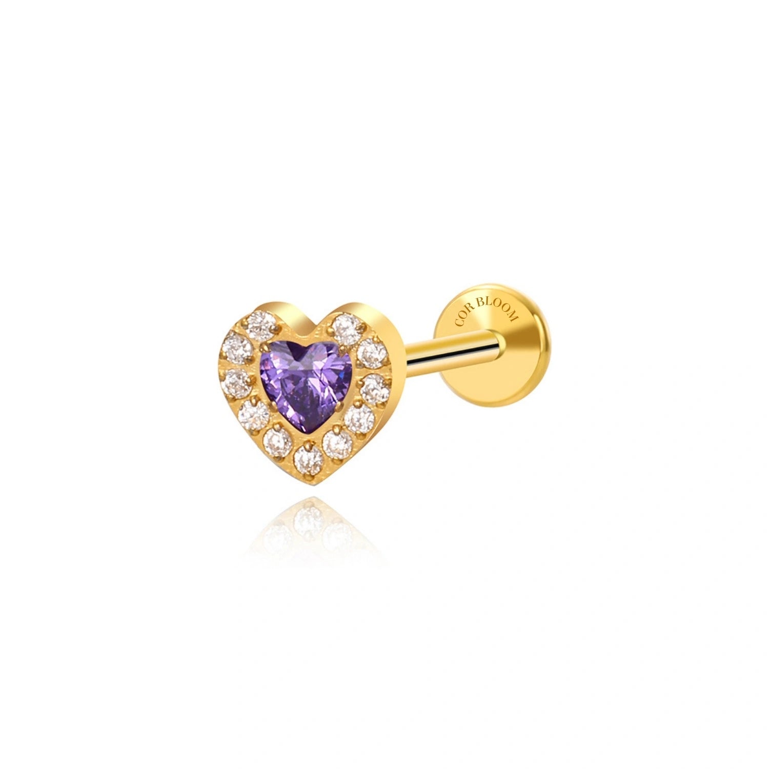 Titanium Amethyst Heart Flat Back Piercing Stud