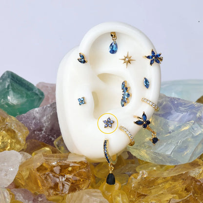 Blue Sapphire Jasmine Flower Flat Back Stud
