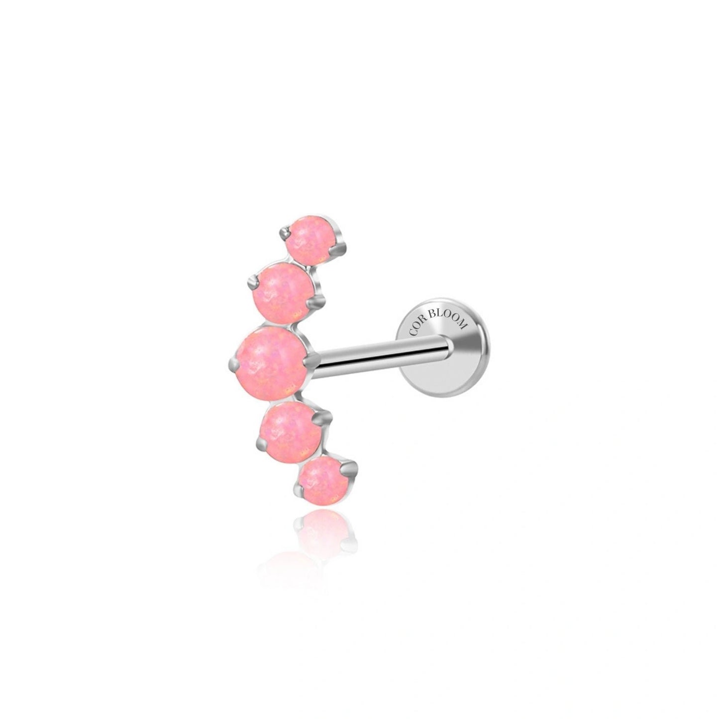 Titanium Pink Opal Five Stone Cluster Flat Back Stud