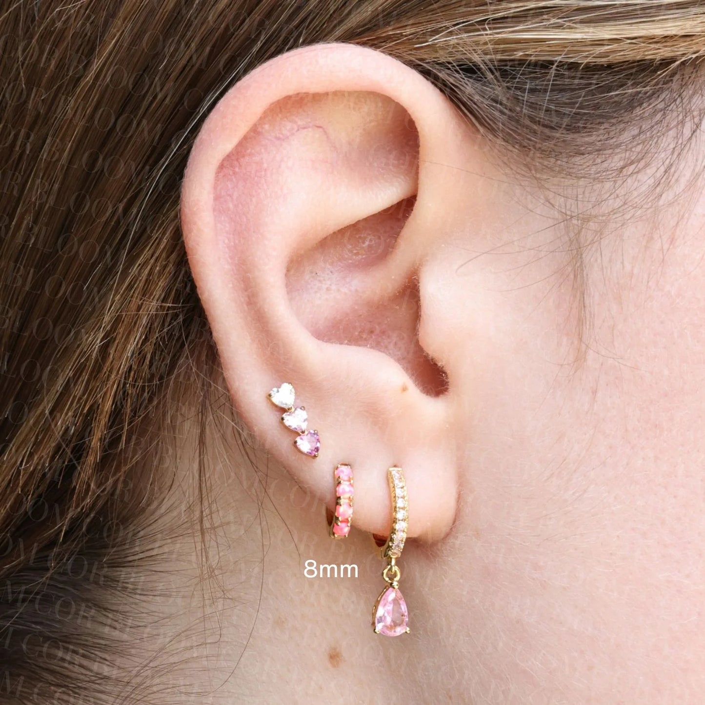 Titanium Adelpha Trio Heart Stud - Gradient Pink