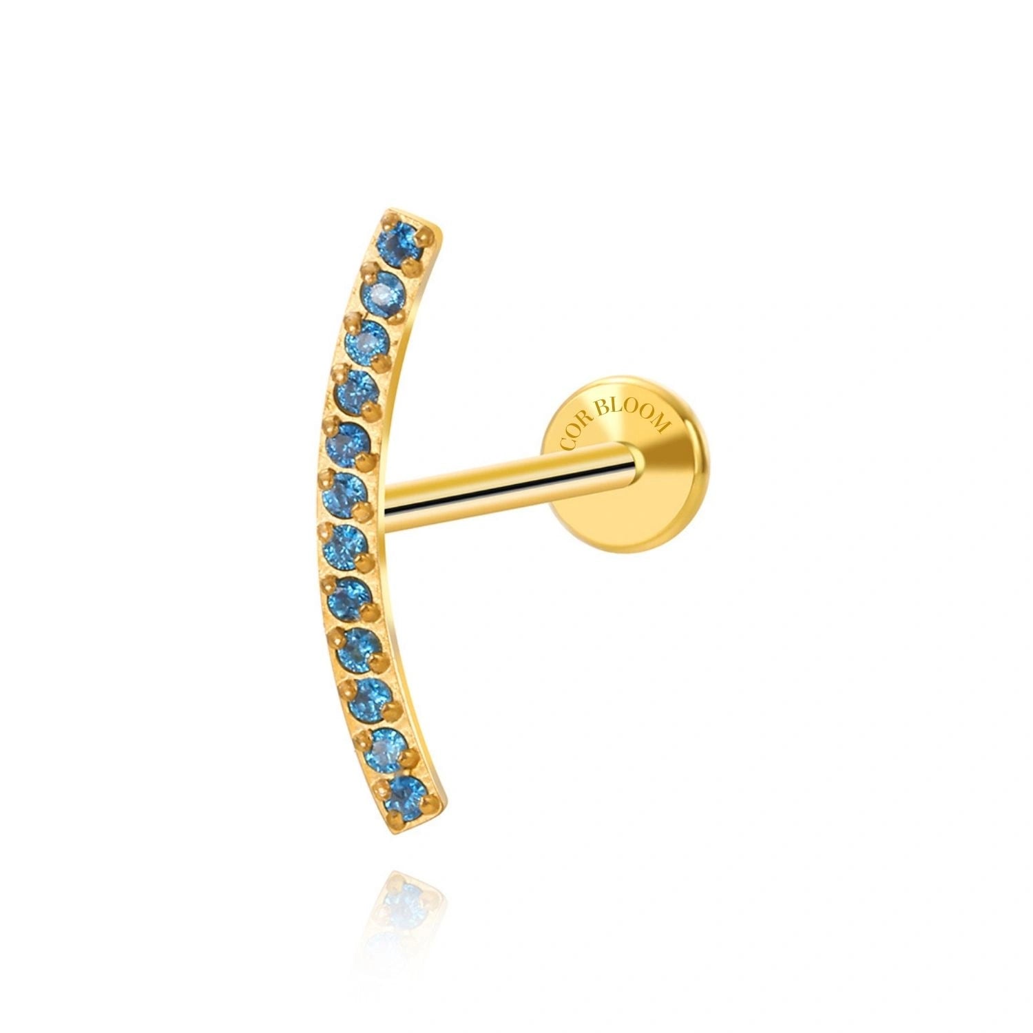 Titanium Zoey Blue Sappire Curved Line Flat Back Stud