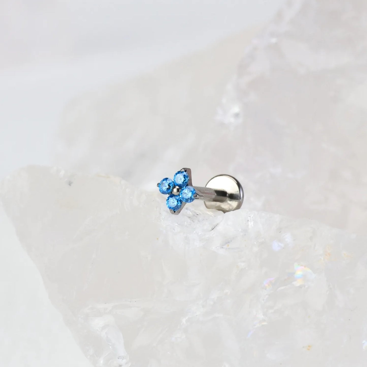 Titanium Mini Aquamarine Four-Clover Piercing Stud