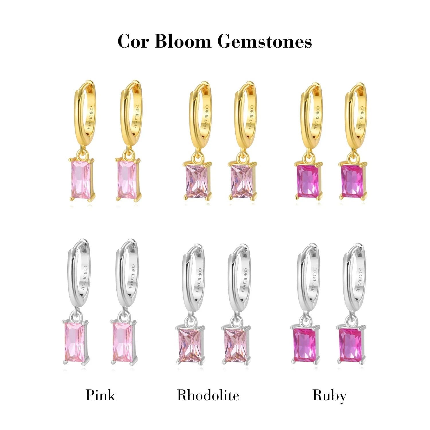 Amelia Pink Baguette Hoop Earrings