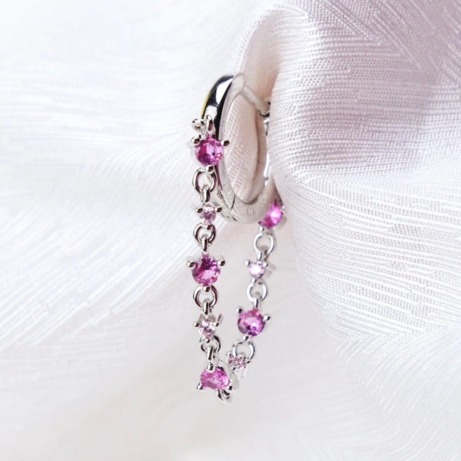 Livia Ruby Dangling Chain Hoop Earring