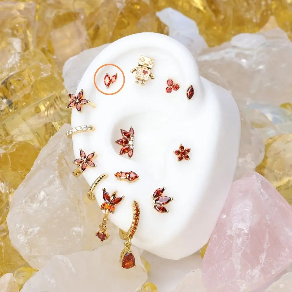 Titanium Akosua Mini Duo Petal Red Garnet Stud