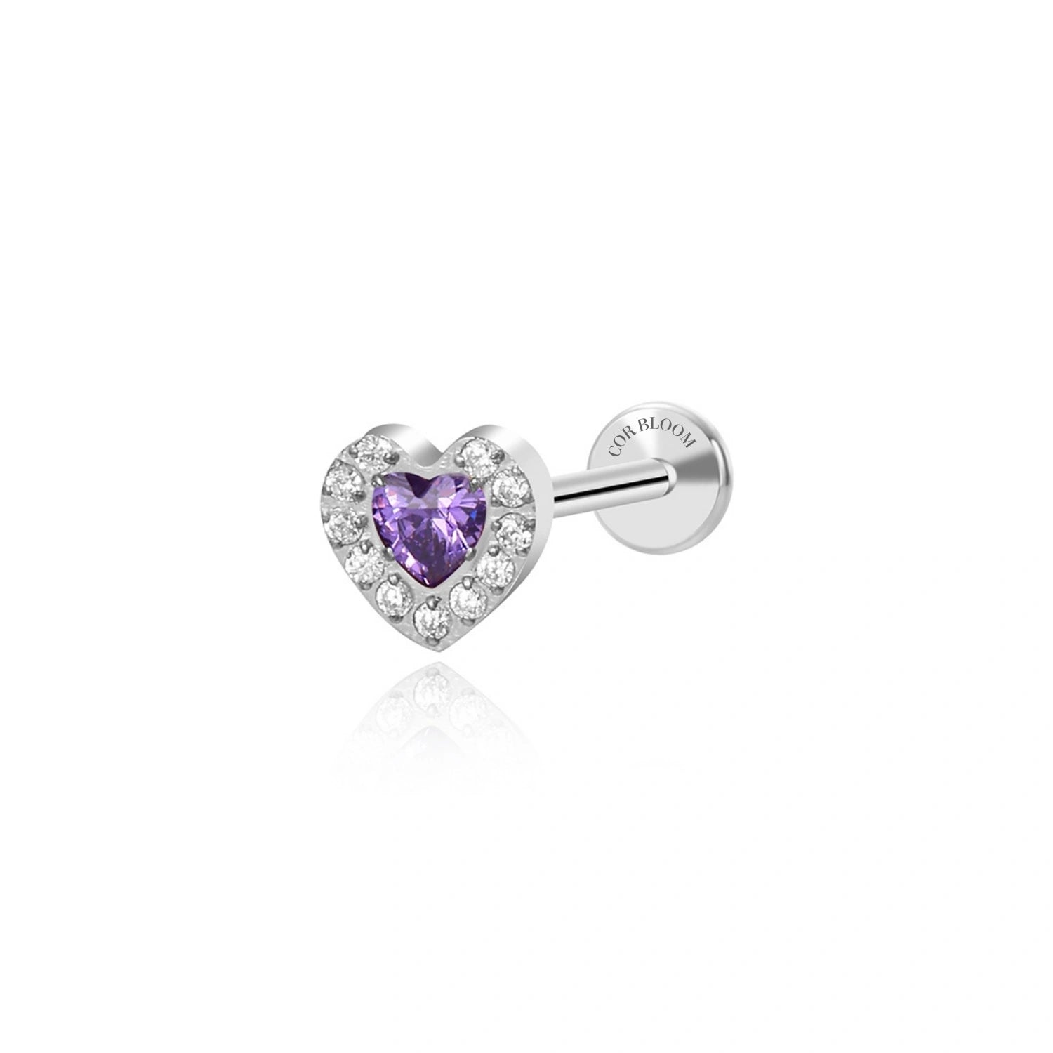 Titanium Amethyst Heart Flat Back Piercing Stud