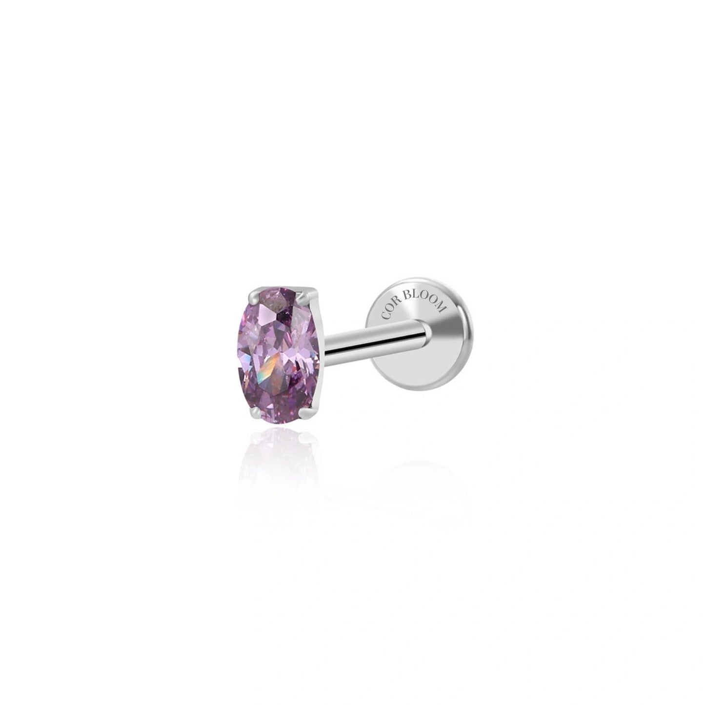 Titanium Oval Amethyst Gemstone Flat Back Stud