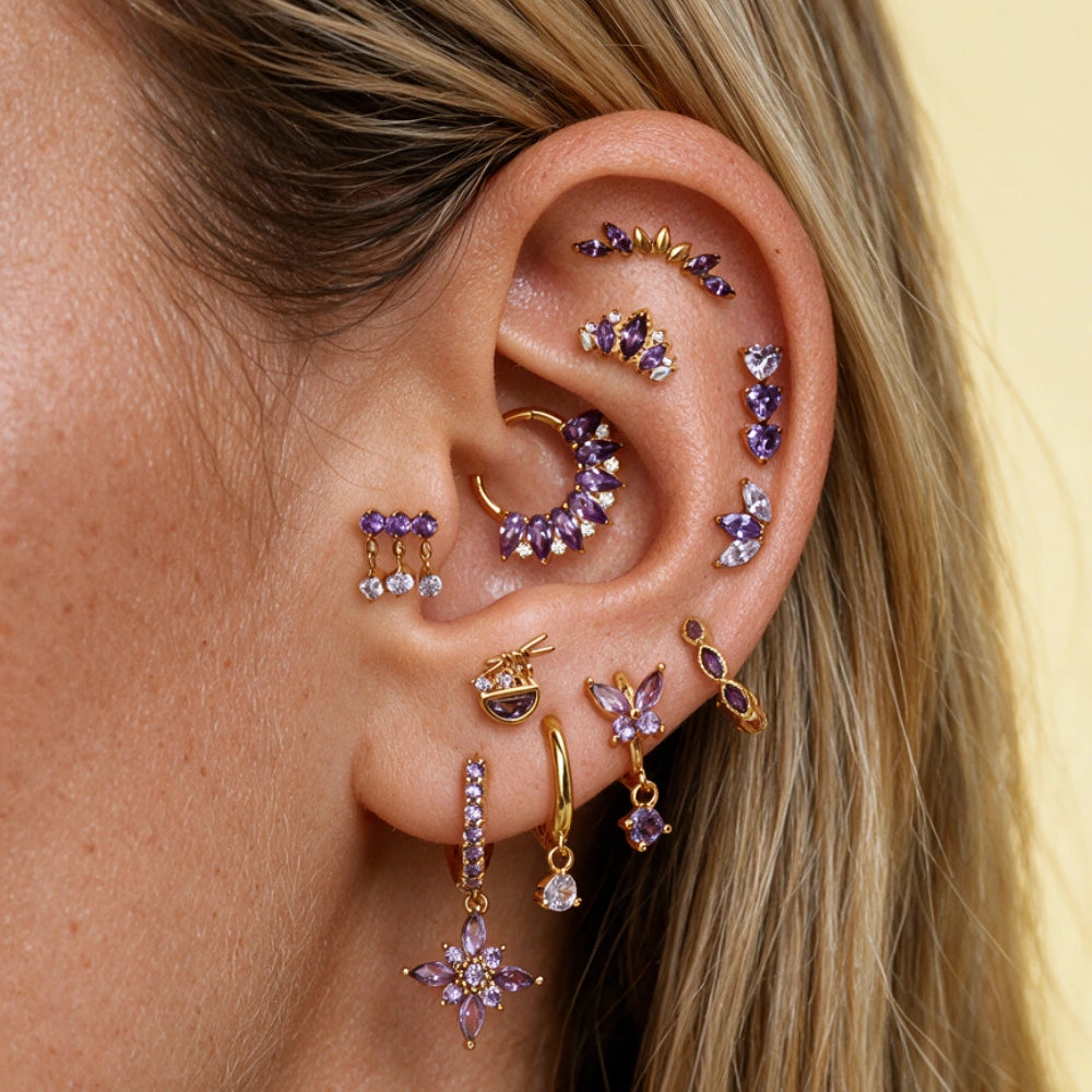 Nefeli Amethyst Butterfly Huggie Earrings