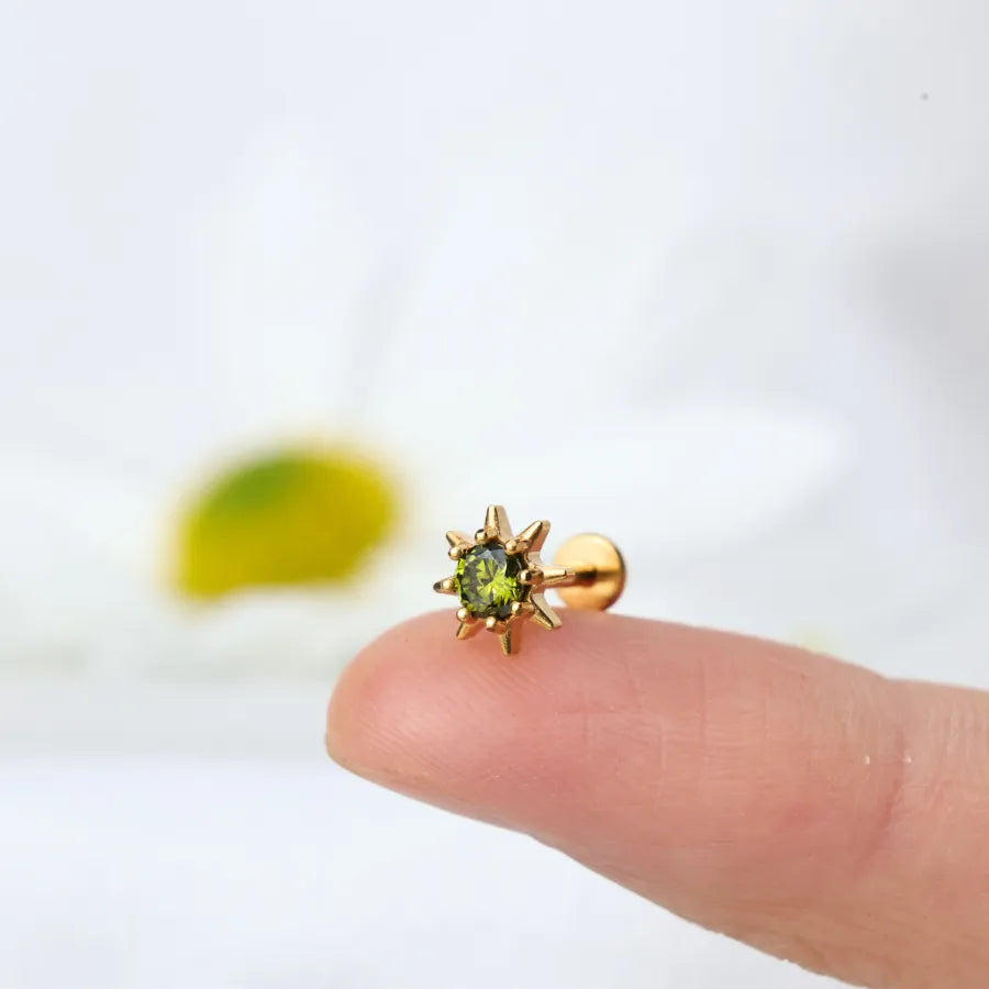 Aeliana Peridot Sun Push Pin Flat Back Stud