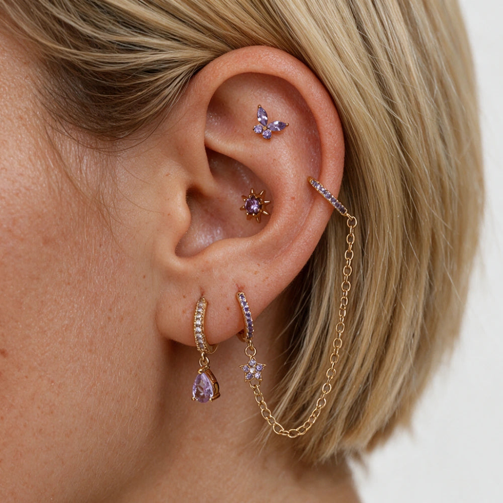 Titanium Liberty Amethyst Butterfly Flat Back Stud