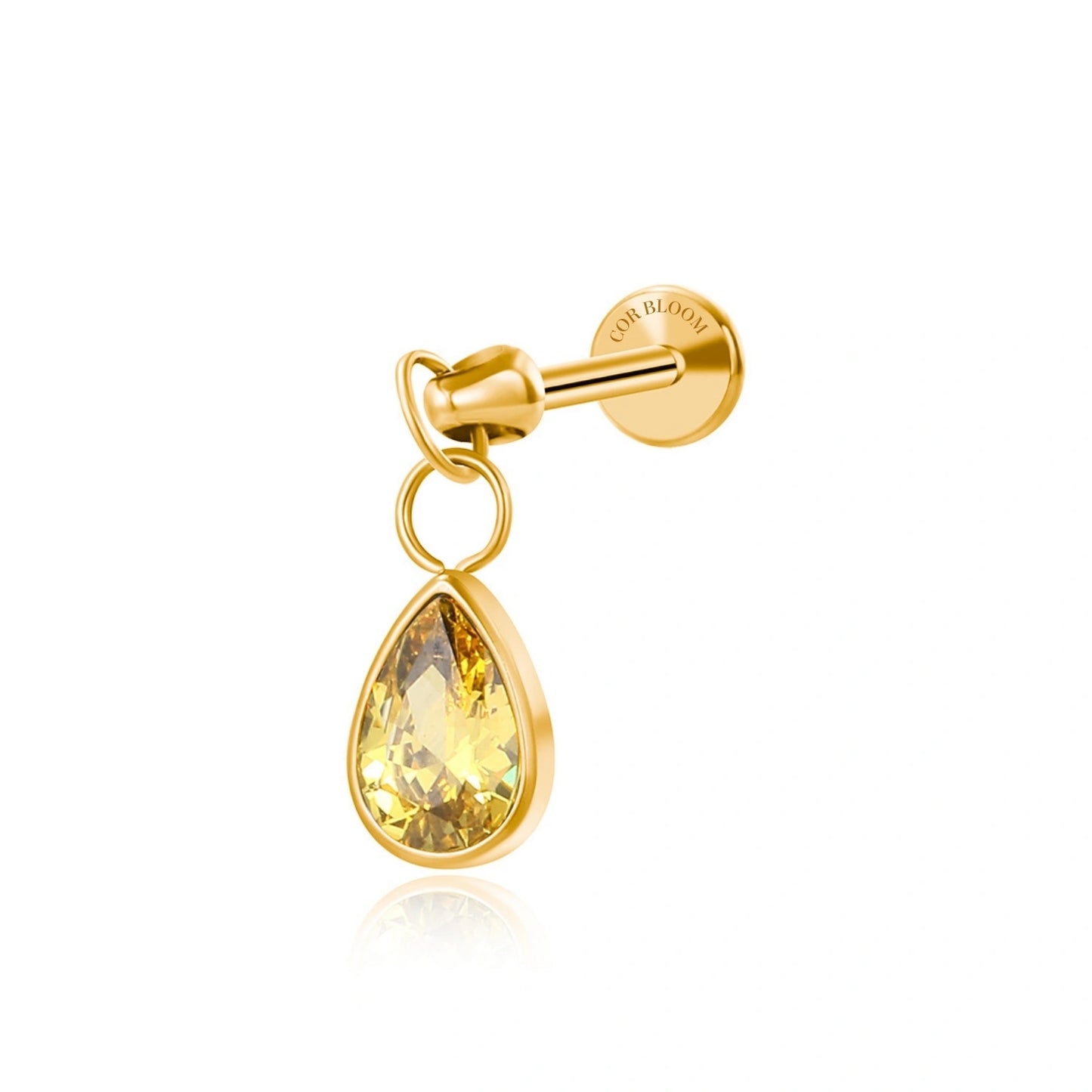 Titanium Yellow Citrine Waterdrop Flat Back Stud