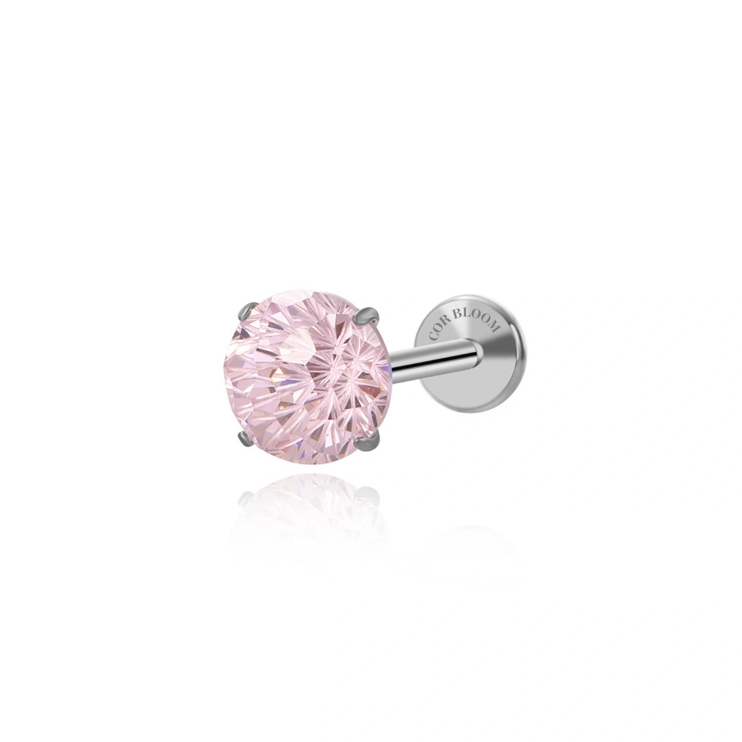 Titanium Firework Cut Pink Tourmaline Piercing Stud