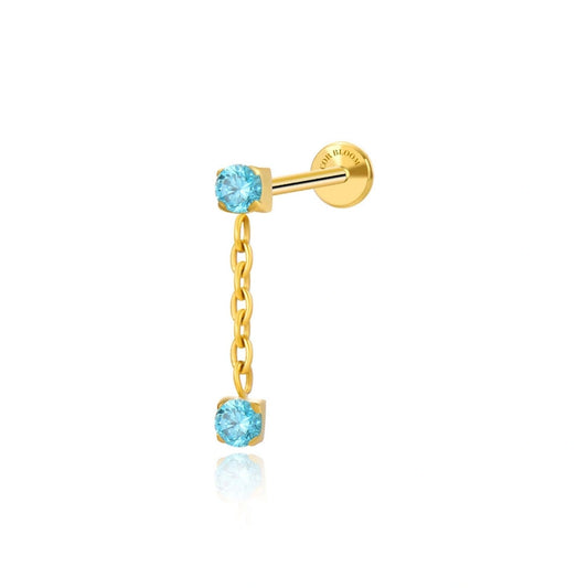 Titanium Isla Aquamarine Dangling Duo CZ Flat Back Stud