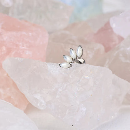 Titanium 5-Petal White Jade Marquise Flat Back Stud