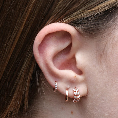 Sparkling Leaf Huggie Earrings