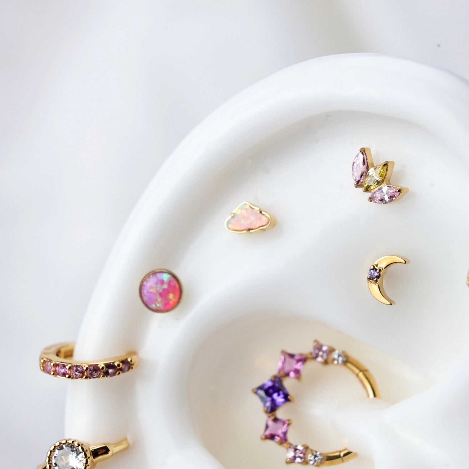 Titanium Amyra Super Mini Moon Stud - Amethyst