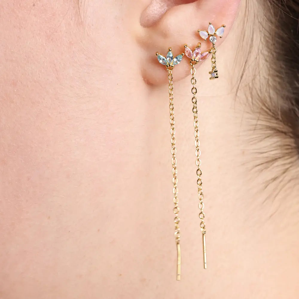 Alivia Three-Petal Dangling Chain Flatback Stud – Pinky Rose