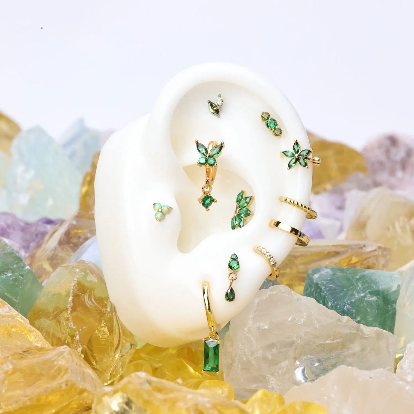 Titanium Mini Spring Breeze Green Opal Triangle Flat Back Stud
