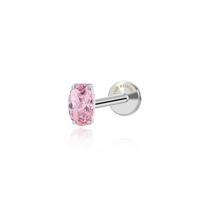 Titanium Oval Pink Tourmaline Gemstone Flat Back Stud