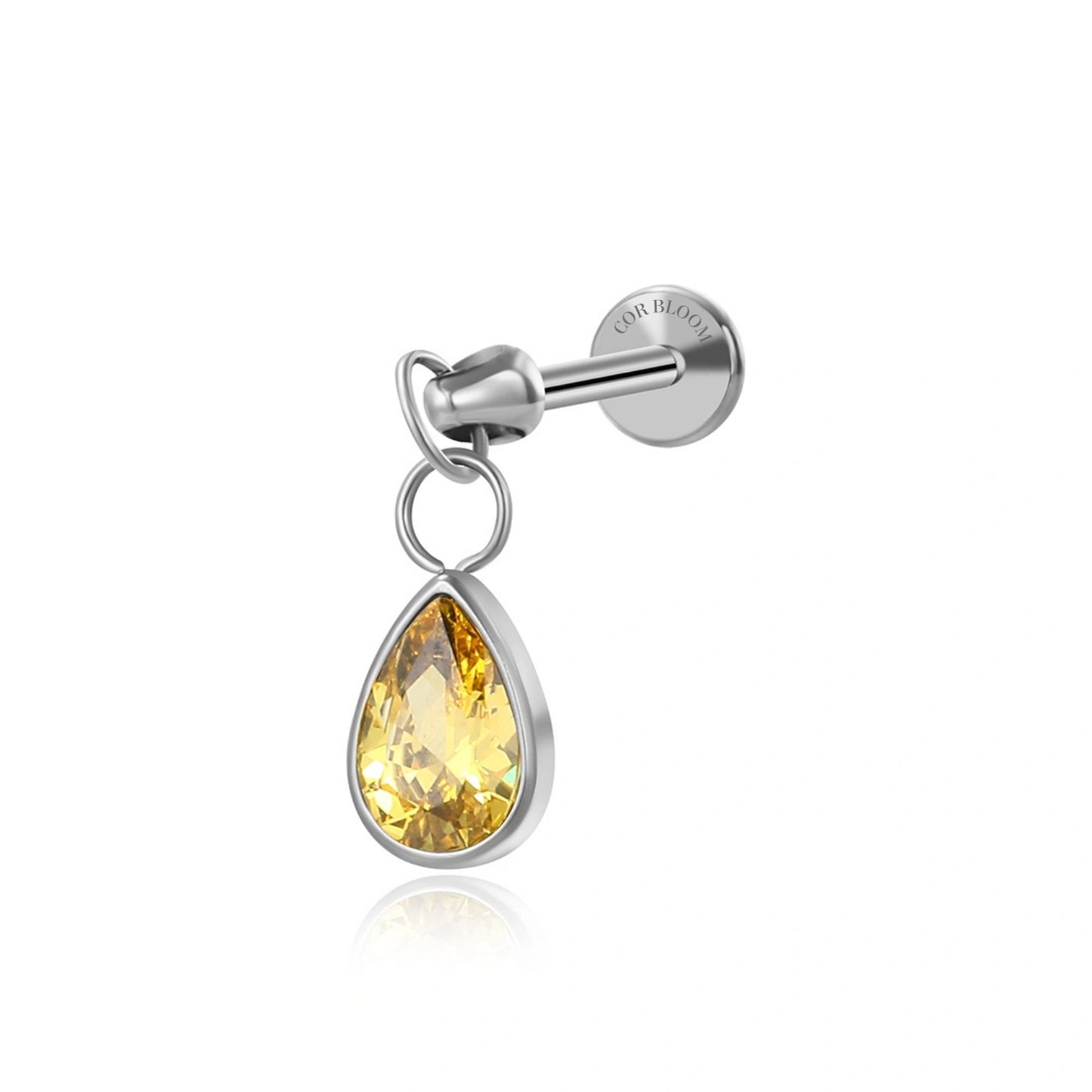 Titanium Yellow Citrine Waterdrop Flat Back Stud