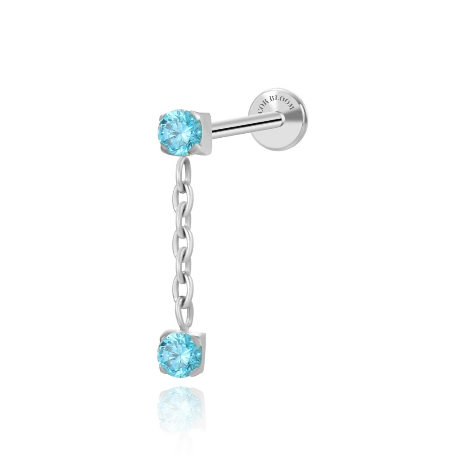 Titanium Isla Aquamarine Dangling Duo CZ Flat Back Stud