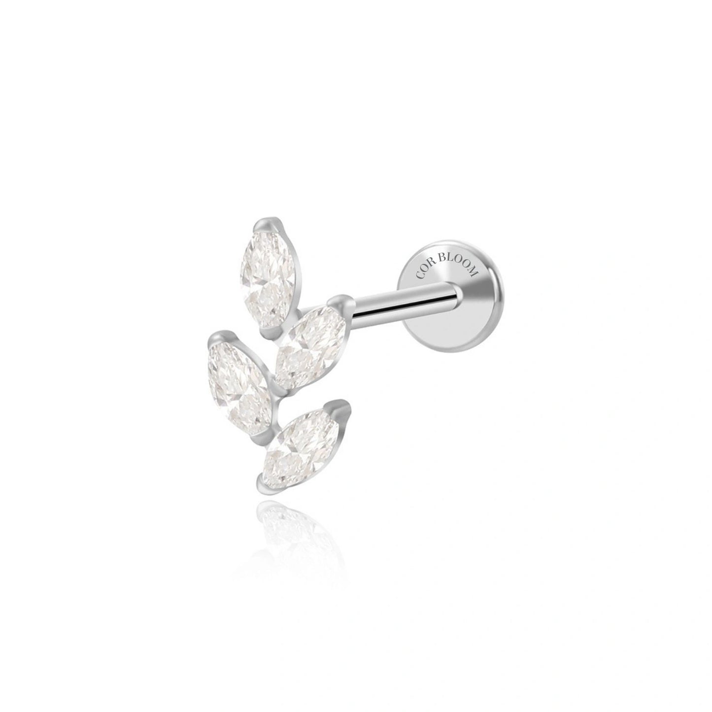 Titanium Quartus Crystal Climbing Leaf Flat Back Stud