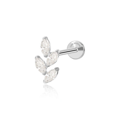 Titanium Quartus Crystal Climbing Leaf Flat Back Stud