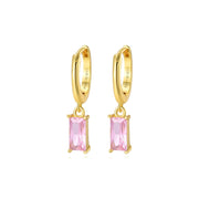 Amelia Pink Baguette Hoop Earrings